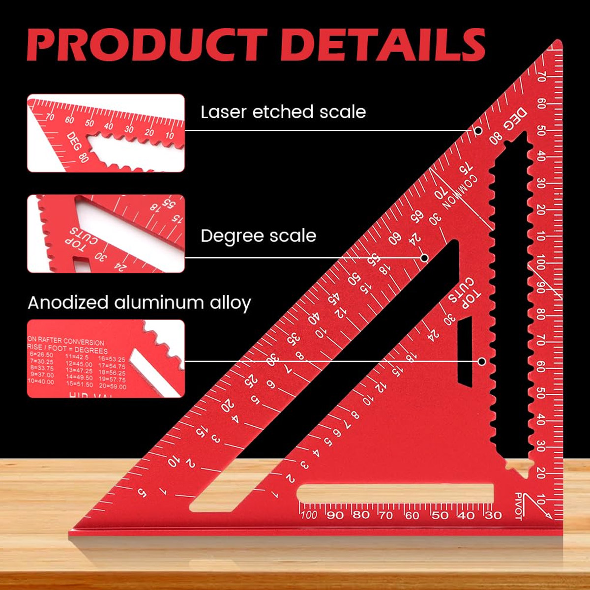 Workshop Measuring Tools - Penggaris Segitiga Presisi Tinggi dari Aluminium